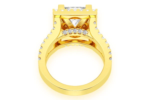3.00ct Princess Solitaire - Two Row Split - Diamond Engagement Ring - All Natural Vs Diamonds