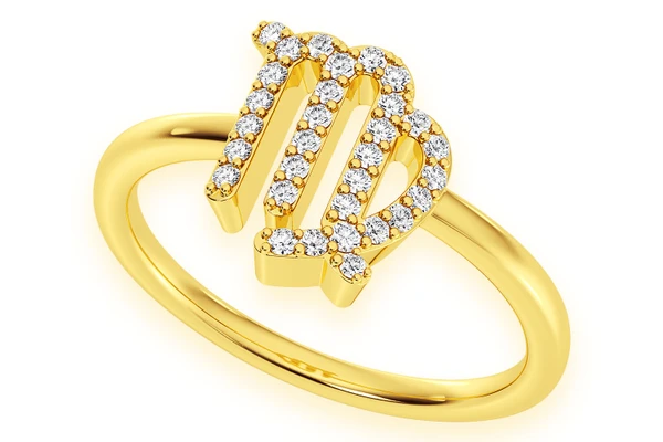 Virgo Zodiac Diamond Ring 14k Solid Gold 0.15ctw