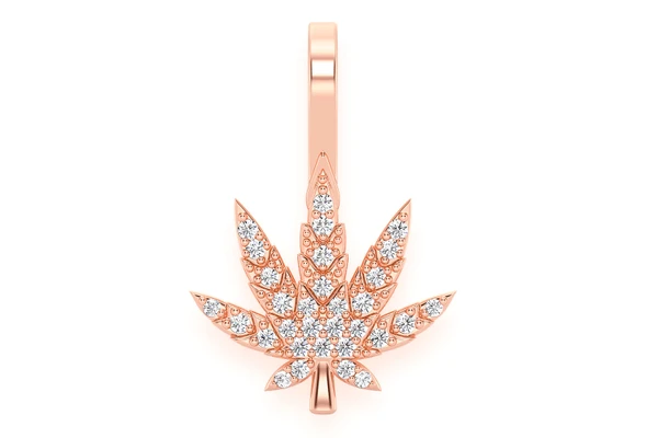 Cannabis Leaf Diamond Pendant 14k Solid Gold 0.15ctw