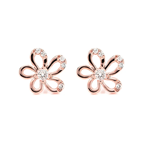 Irregular Flower Diamond Stud Earrings 14k Solid Gold 0.14ctw