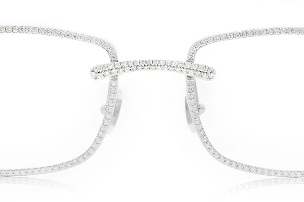 Cartier Steel Tone Panther Glasses Diamond Rims - 3.00ctw - White Gold