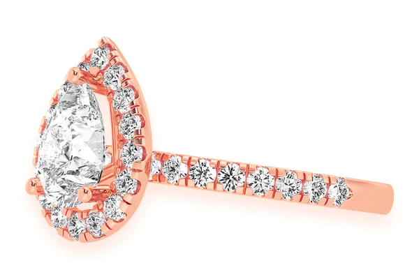 Thav - 1.00ct Pear Solitaire - Scallop Halo One Row - Diamond Engagement Ring - All Natural