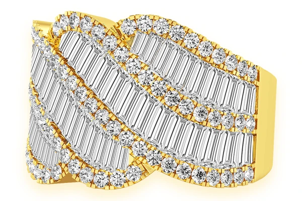 Wave Baguette Diamond Ring 14k Solid Gold 4.25ctw