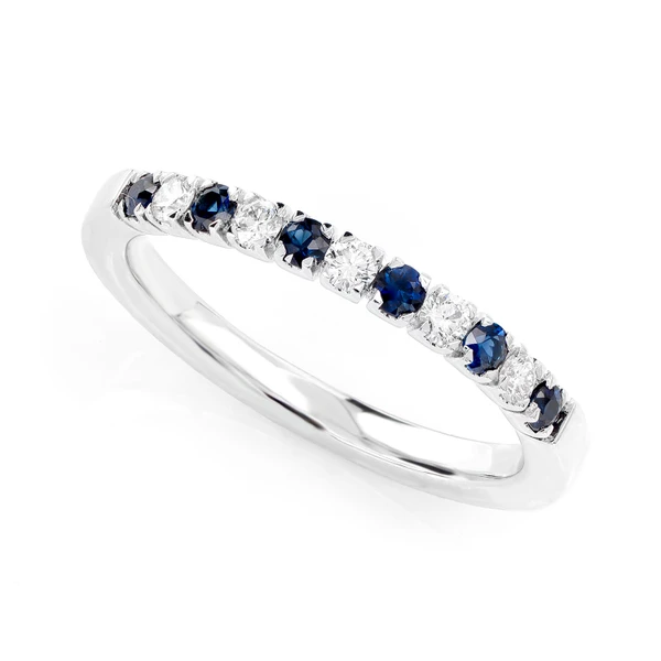  Single Row Sapphire And Diamond Band Ring 14k Solid Gold 0.38ctw