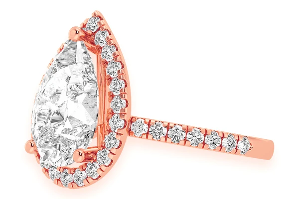 Thav - 3.00ct Pear Solitaire - Scallop Halo One Row - Diamond Engagement Ring - All Natural