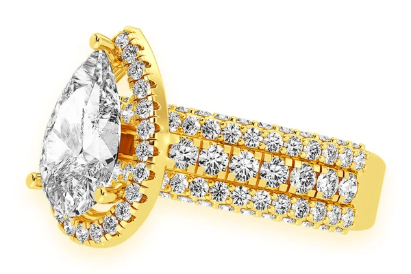 3.00ct Pear Solitaire - Three Row - Diamond Engagement Ring - All Natural