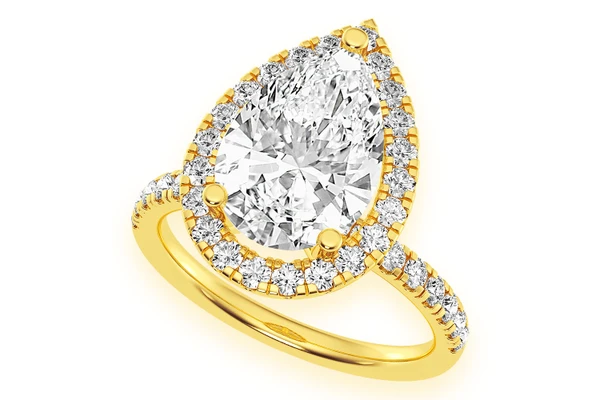 Thav - 3.00ct Pear Solitaire - Scallop Halo One Row - Diamond Engagement Ring - All Natural