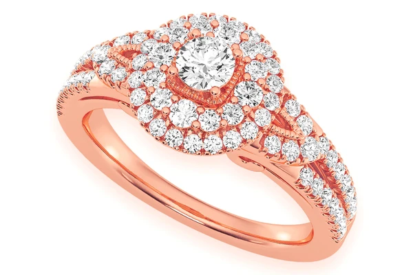 0.75ctw - Round Two Tier Halo - Diamond Engagement Ring - All Natural