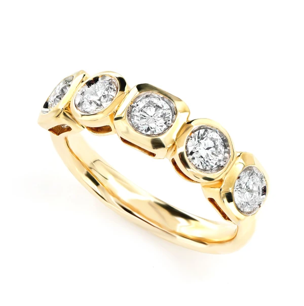 Five Stone Round And Square Bezel Set Band Ring 14k Solid Gold 0.95ctw 