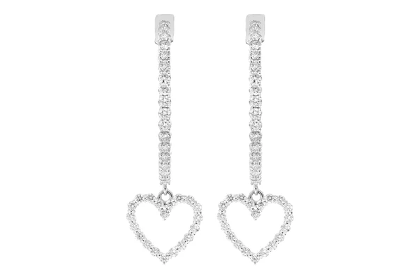 Open Heart Dangling Diamond Hoops 14k Solid Gold 1.85ctw