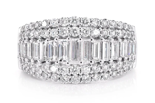 Four Row Graduated Baguette And Round Diamond Ring 14k Solid Gold 2.00ctw