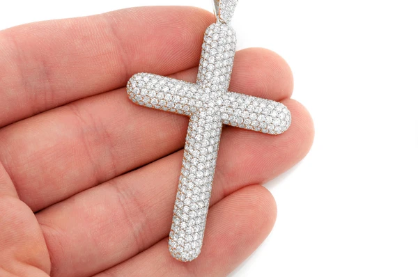 Bubbly Cross Diamond Pendant 14k Solid Gold 8.50ctw