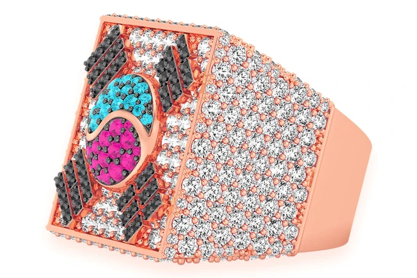 Korean Flag Signet Diamond Ring 14k Solid Gold 4.50ctw 