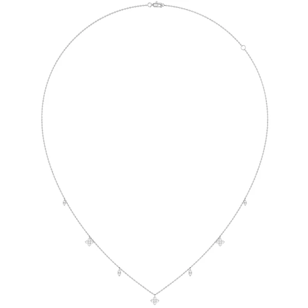 Clover Diamond Station Necklace 14k Solid Gold 0.25ctw