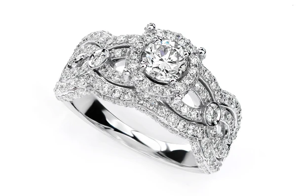 Round Halo Wide Twisted Shank Diamond Engagement Ring- All Natural - 1.85ctw