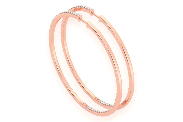 Large Inside-Out Hoop Diamond Earrings 14k Solid Gold 5.00ctw