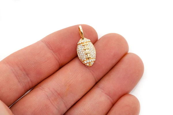 American Football Diamond Pendant 14k Solid Gold 0.40ctw