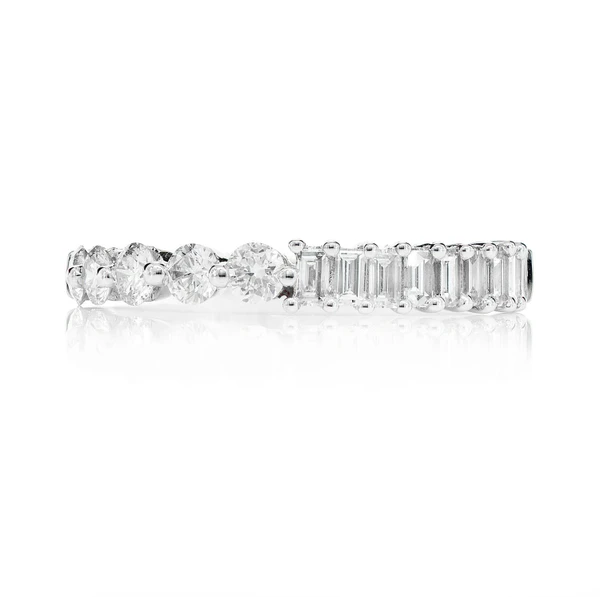 Single Row Half Baguette Half Round Diamond Ring 14k Solid Gold 0.90ctw