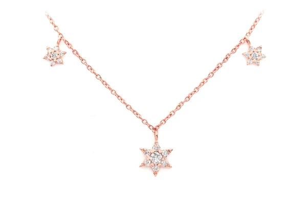 Three Star Diamond Necklace 14k Solid Gold 0.21ctw