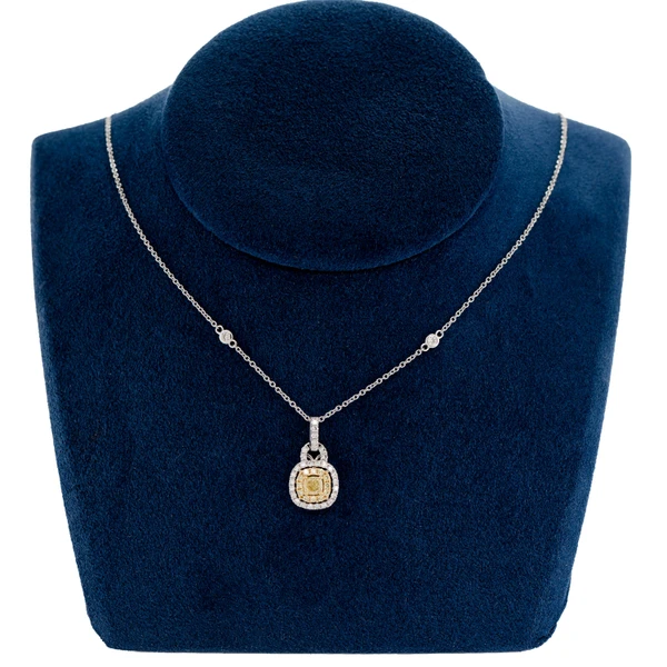 Yellow Diamond Cushion Double Halo Pendant 14k Solid Gold 0.80ctw 