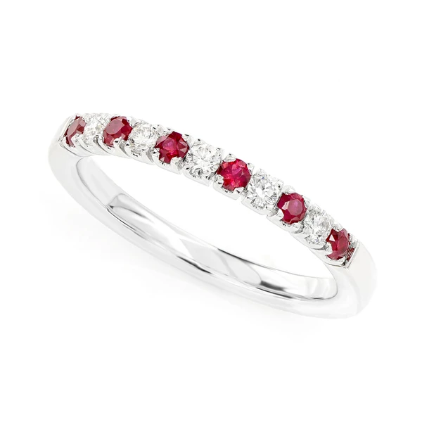 Ruby And Diamond Alternating Band Ring 14k Solid Gold 0.38ctw 
