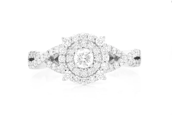0.75ctw Round Split Shank Unique Halo- Diamond Engagement Ring - All Natural