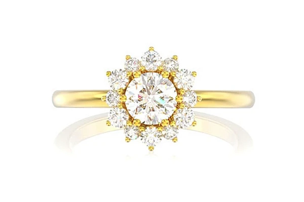 0.70ctw Halo Flower Bezel Diamond Engagement Ring 14k Solid Gold - All Natural