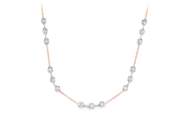 Trio Bezel Set Diamond Necklace Connected 14k Solid Gold 3.65ctw