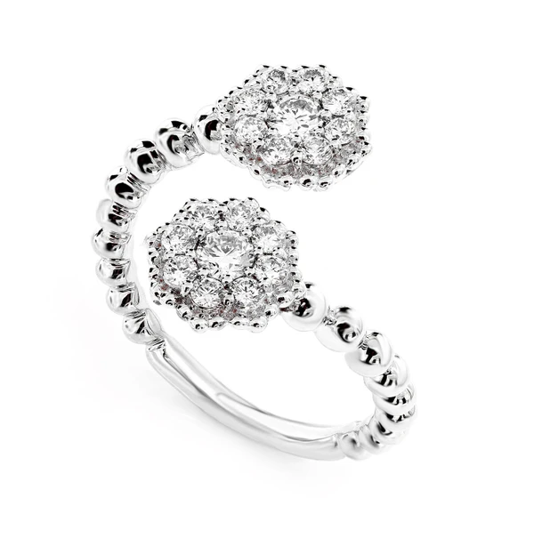 Hexagon Cluster Bypass Diamond Ring 14k Solid Gold 0.66ctw