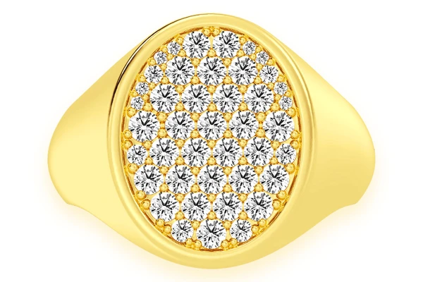 Oval Signet Diamond Ring 14k Solid Gold 0.65ctw