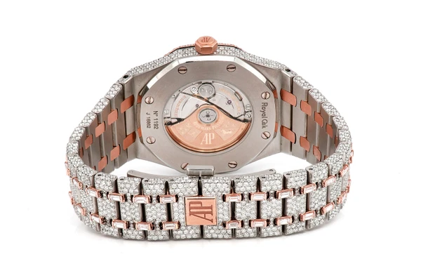  Audemars Piguet Royal Oak 18k Rose Gold & Steel - 36.75ctw Fully Iced Out Emeralds & Baguettes