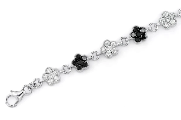 Black And White Diamond Clover Bracelet 14k Solid Gold 3.00ctw 