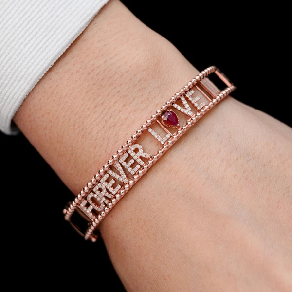 Forever Love Diamond And Ruby Bracelet 14k Solid Gold 