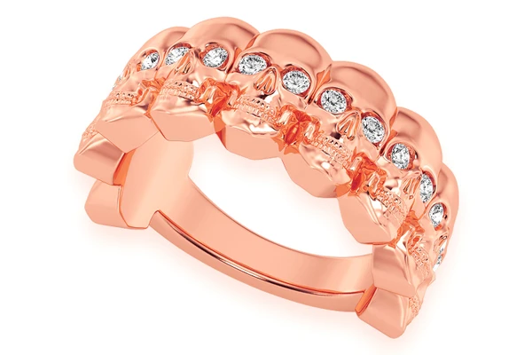 Nine Skulls Diamond Ring 14k Solid Gold 0.40ctw