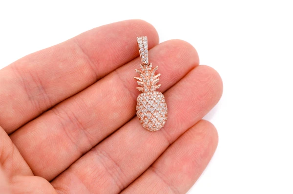 Pineapple Diamond Pendant 14k Solid Gold 0.60ctw