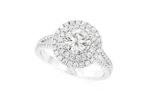 1.00ct Round Solitaire - Split Shank Double Halo - Diamond Engagement Ring - All Natural