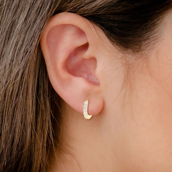 3pt Diamond Scallop Huggie Hoop Earrings 14k Solid Gold 0.30ctw