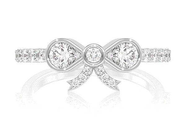 Diamond Bezel Bow Ring 14k Solid Gold 0.65ctw