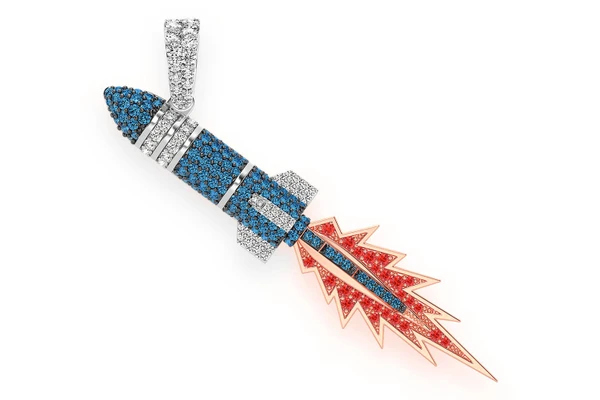 Angled Missile Flame Diamond Pendant 14k Solid Gold 1.20ctw