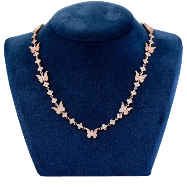 Butterfly Clover Diamond Station Chain 14k Solid Gold 7.20ctw