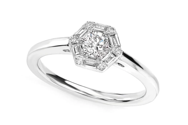 0.50ctw Hexagon Diamond Halo Ring 14k Solid Gold 