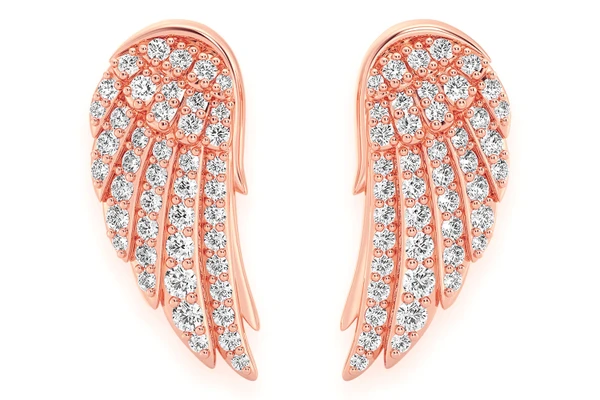 Angel Wing Stud Diamond Earrings 14k Solid Gold 0.50ctw