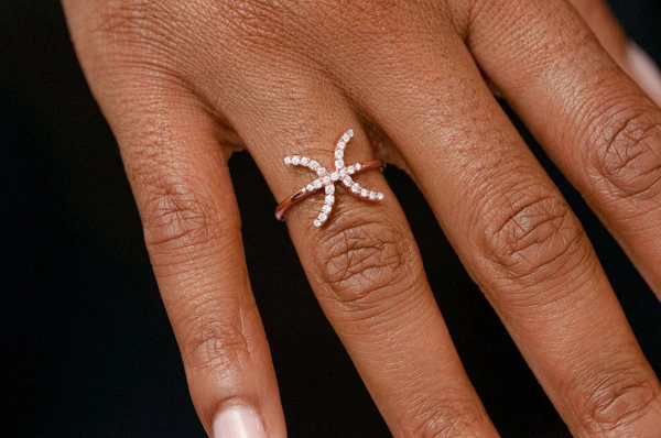 Pisces Zodiac Diamond Ring 14k Solid Gold 0.10ctw 