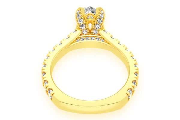 Thinn - 1.00ct Pear Solitaire - Single Row Scallop - Diamond Engagement Ring - All Natural