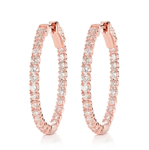 4pt Diamond Inside Outside Hoop Earrings 14k Solid Gold 2.00ctw