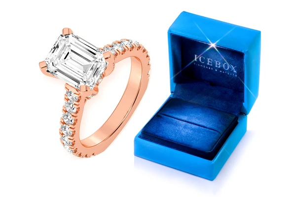 Thinn - Emerald Cut One Row Under Halo Diamond Ring 14k Solid Gold 3.00ctw