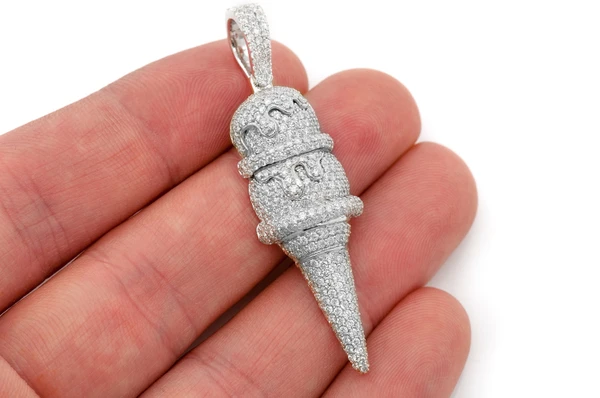 Double Scoop Ice Cream Diamond Pendant 14k Solid Gold 3.25ctw