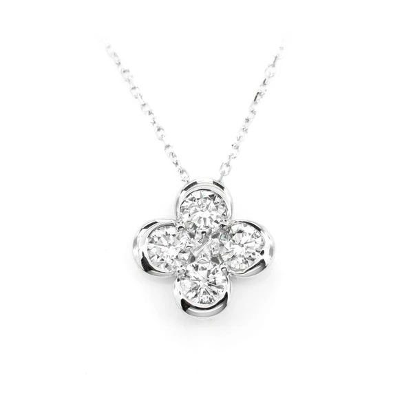 Four Leaf Diamond Clover Diamond Necklace Attached 14k Solid Gold 0.70ctw