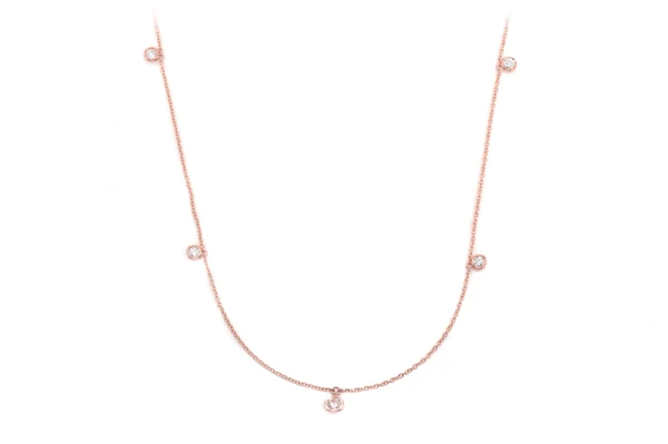 Station Bezel Charm Drop Station Necklace 14k Solid Gold 0.60ctw 