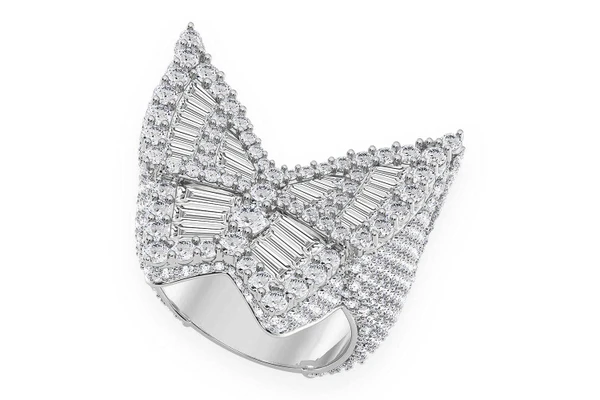 Super Butterfly Baguette Signet Diamond Ring 14k Solid Gold 4.75ctw